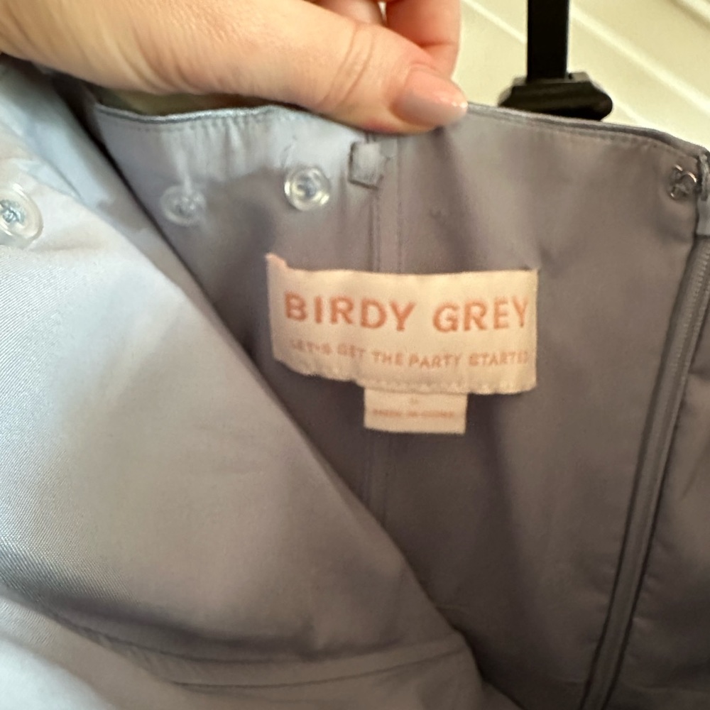 Birdy Gray light dusty blue satin strapless bridesmaids gown with slit sz S - Picture 4 of 8